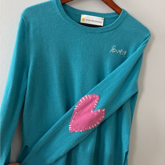 Kerri Rosenthal 100% Cashmere Turquoise Blue Patchwork Sweater Pullover - Picture 4 of 5